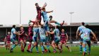   Gerbrandt Grobler of Gloucester Rugby beats Sam Skinner of Exeter Chiefs to the ball in the lineout last weekend. Photograph: Alex Davidson/Getty Images