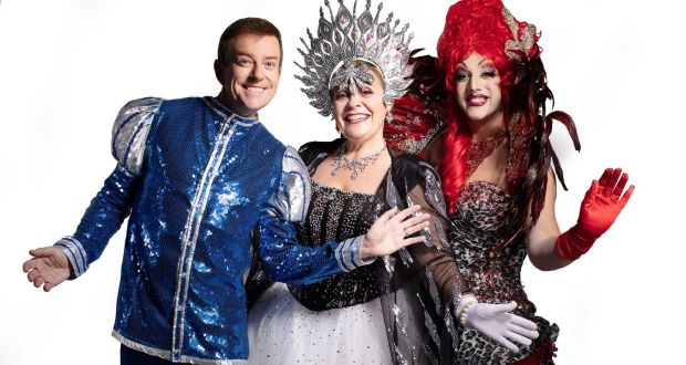 Alan Hughes as Sammy Sausages, Mary Byrne as Fairy Mary and Rob Murphy as Buffy in the Cheerios Panto Snow White and the Adventures of Sammy Sausages & Buffy
