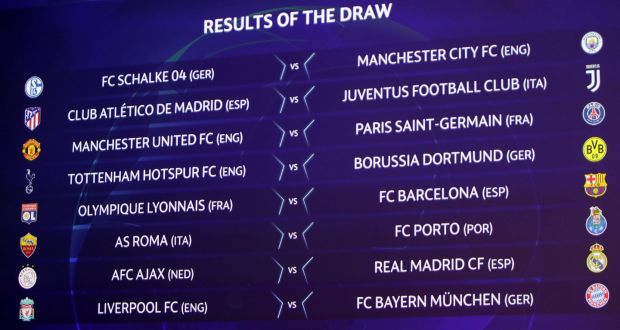 The round of 16 Champions League draw. Photograph: Denis Balibouse/Reuters