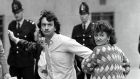 Gerry Conlon,   one of the Guildford Four, who were wrongly convicted for a bombing in Guildford, after his release from the Old Bailey, London in  October 1989.  Photograph: Peter Thursfield 