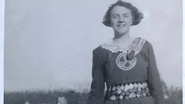 Marjorie Andrews (Gardiner) circa 1934 in her Mulholland School dress.