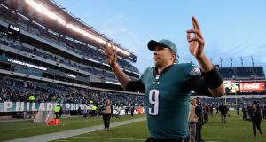  Philadelphia Eagles quarterback Nick Foles runs off the field after their  win over the Houston Texans at Lincoln Financial Field. Photograph: Brett Carlsen/Getty Images
