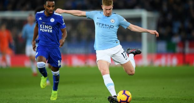 Kevin De Bruyne came through  Manchester City training on Wednesday and could play against Liverpool in the Premier League on Thursday. Photograph:   Shaun Botterill/Getty Images
