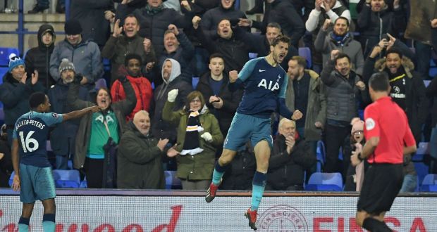 Tottenham’s Fernando Llorente celebrates scoring their second goal during the FA Cup win over Tranmere Rovers at Prenton Park. Photo: Paul Ellis/Getty Images