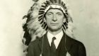 `The Chief’, 1919. Eamon de Valera wearing a native American ceremonial head-dress.  Photograph: taken from Judging Dev, by Diarmaid Ferriter, published by Royal Irish Academy