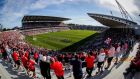 Cork and Kerry players parade before the Munster football final at Páirc Uí Chaoimh in Cork last summer. Photograph: Ryan Byrne/Inpho 