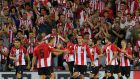 Athletic Bilbao celebrate after  Iker Muniain scores against Real Madrid  at the San Mames stadium in Bilbao on September 15th, 2018. Photograph:  Lluis Gene/AFP/Getty Images
