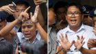 Reuters journalists Kyaw Soe Oo and Wa Lone being escorted by police out of the court in Yangon, Myanmar on September  3rd, 2018. Photograph: Thein Zaw/AP
