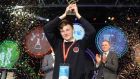 Adam Kelly from Skerries Community College is announced winner of the 2019 BT Young Scientist of the Year. Photograph: Aidan Crawley