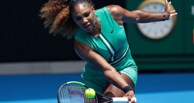  Serena Williams hits a forehand return to Germany’s Tatjana Maria during their first round match at the Australian Open. Photograph: AP
