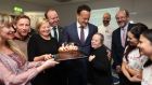 Leo Varadkar receives a birthday cake from DCU students and staff in Ballymun. The guest list for the Taoiseach’s birthday party has been putting noses out of joint. Photograph:  Julien Behal