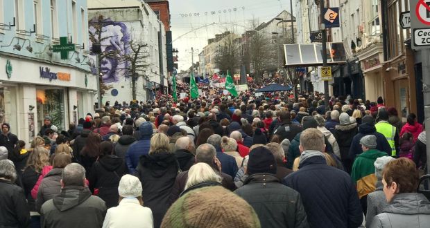 Up to 10,000 people marched in Waterford city earlier today calling for a 24/7 cardiology service at University Hospital Waterford (UHW).