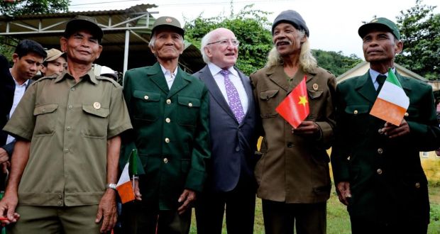 President Michael D Higgins on a state visit to Vietnam in 2016. The president was visiting a district in Vinh Linh to see work Irish Aid had completed. Photograph: Maxwell’s