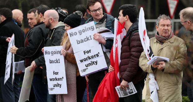 A trade union-organised peace rally in the Peace Garden in Derry on Friday  following last week’s car bomb attack. Photograph: Brian Lawless/PA Wire