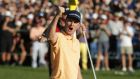 Justin Rose celebrates his victory at Torrey Pines. Photograph: Jeff Gross/Getty