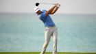  Dustin Johnson drives from the  17th tee during the first round of the   Saudi International at Royal Greens Golf and Country Club  in King Abdullah Economic City, Saudi Arabia. Photograph: Ross Kinnaird/Getty Images