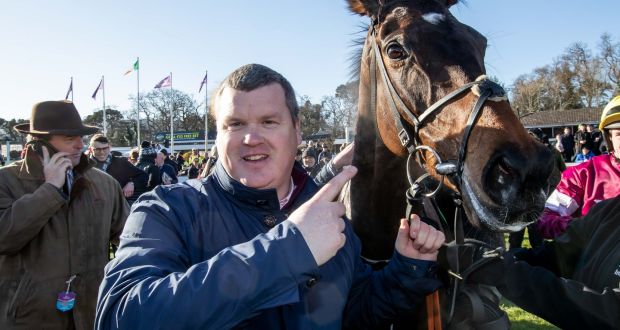Gordon Elliott with Apple’s Jade after her 10th Grande One success at Leopardstown. Photograph: Morgan Treacy/Inpho