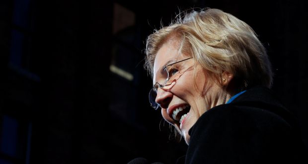 US senator Elizabeth Warren speaks at a rally to launch her campaign for the 2020 Democratic presidential nomination in Lawrence, Massachusetts. Photograph: Reuters