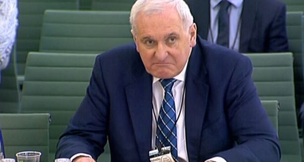 Former taoiseach Bertie Ahern giving evidence to the Exiting the European Union Committee in the House of Commons in London. Photograph: PA
