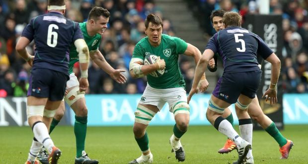 Quinn Roux lead the way in clearouts for Ireland against Scotland. Photograph:  David Rogers/Getty Images