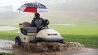 Play was suspended due to rain during the first round of the Genesis Open in Pacific Palisades, California. Photograph: Yong Teck Lim/Getty Images