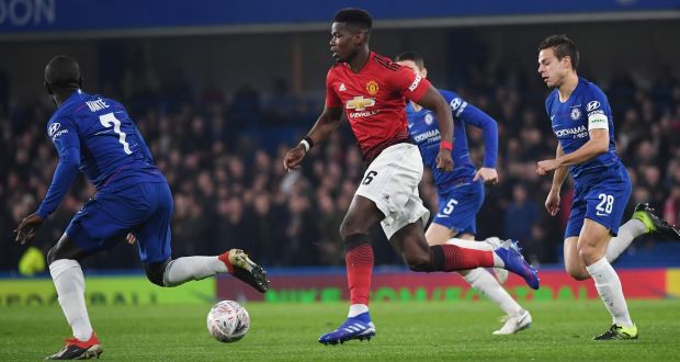 Paul Pogba was named man of the match in Manchester United’s win over Chelsea. Photograph: Andy Rain/EPA