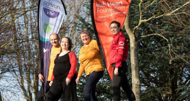  Matt Shields, parkrun country manage; Janis Morrissey, head of health promotion, information and training at the Irish Heart Foundation; Ruth Shields, parkrun; and Tara Curran, Slí na Sláinte coordinator, team up to launch an  initiative to get local communities walking back to good health. Photograph: Conor Healy
