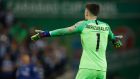  Kepa Arrizabalaga gestures toward the bench after his number came up for substitution. Photograph: Getty Images