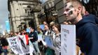 Students protesting outside the Dáil over student  rent increases last year.  Photograph: Dara Mac Dónaill/The Irish Times