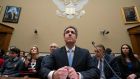 Michael Cohen listens as he finishes a day of testimony to the House Oversight  Committee  in Washington on Wednesday. If Cohen is a rat, Trump is the mafia boss who gets ratted on in the end. Photograph:  J Scott Applewhite/AP)