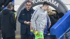 Chelsea manager Maurizio Sarri and Kepa Arrizabalaga before the match against Tottenham Hotspurs at Stamford Bridge. Photograph: EPA