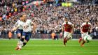 Harry Kane scores Tottenham’s equaliser from the spot. Photograph: Michael Regan/Getty 