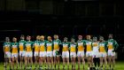 Offaly line up for the Allianz  League clash against Laois in O’Moore Park. Photograph: Ryan Byrne/Inpho 