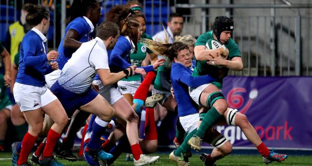  Ciara Griffin scores Ireland’s  first try in the Women’s Six Nations  match against France at Donnybrook.  Photograph: Ryan Byrne/Inpho