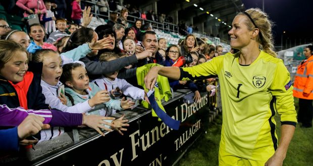 Emma Byrne with fans after the Women’s European Championship Qualifier against Portugal at Tallaght Stadium in September 2016. Photograph: Gary Carr/Inpho