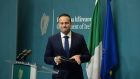 Leo Varaadkar, speaking at a press conference in  Government Buildings on Tuesday morning. Photograph: Dara Mac Dónaill