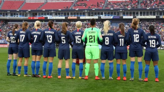 When the US national team took on England in the SheBelieves Cup in Nashville earlier this month, every player in the squad wore the names of women who inspired them on the back of their shirts. Photograph: Michael Wade/Icon Sportswire/ Getty Images