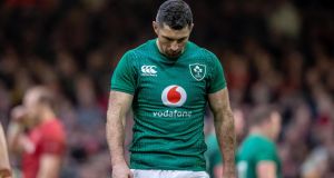 Ireland’s Rob Kearney dejected after the defeat to Wales in Cardiff. Photograph:  Morgan Treacy/Inpho