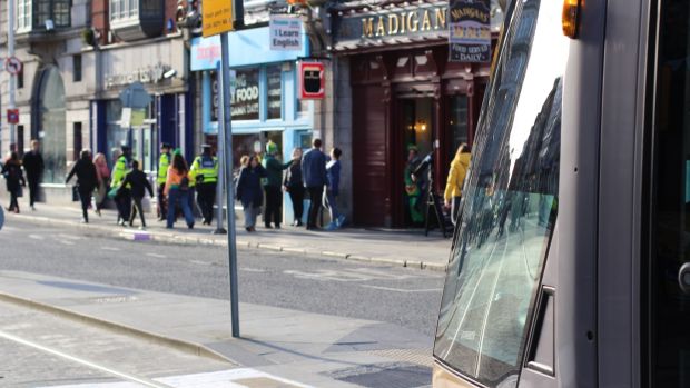 Abbey Street Luas stop on St Patrick’s Day. Photograph: Dominic McGrath