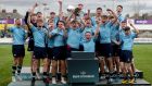 St Michael’s celebrate their Leinster Schools Junior Cup final win over Blackrock. Photograph: Oisin Keniry/Inpho