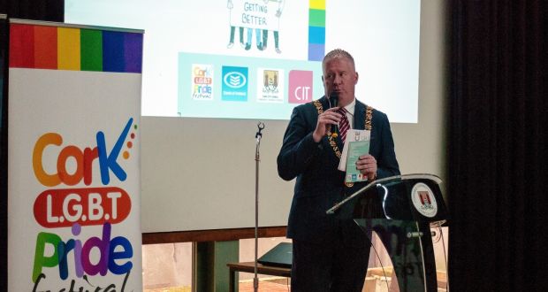 A  handbook on how to create safe spaces for LGBT teens in secondary schools has been launcged by Cork Lord Mayor Cllr Mick Finn. Photograph: Som / CIT LGBT Society