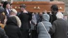 The coffin of Morgan Barnard is taken into St Patrick’s Church, Dungannon for his funeral.  Photograph: Brian Lawless/PA 