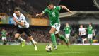  Jordan Jones  in action for  Northern Ireland against Estonia in the Euro  2020 qualifier  at Windsor Park. Photograph: Charles McQuillan/Getty Images