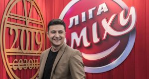 Ukrainian presidential candidate Volodymyr Zelenskiy backstage during the filming of his comedy show Liga Smeha (League of Laughter) on March 19th in Kiev, Ukraine.  Photograph:   Brendan Hoffman/Getty Images
