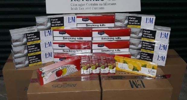 The cigarettes and tobacco were on board a cargo ship which had travelled to Ireland from Ceuta, in Spain. Photograph: Revenue 