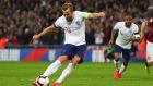  Harry Kane  scores his team’s second goal from a penalty during the Euro 2020  qualifier against the  Czech Republic at Wembley Stadium. Photograph: Catherine Ivill/Getty Images