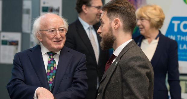 President Michael D Higgins launches the Jean Monnet Centre of Excellence at UCD, with his wife Sabina, Prof Colin Scott and Dr Aidan Regan. Photograph: Dave Meehan 