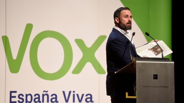 Santiago Abascal, president of Spain’s far-right Vox party. Photograph: Javier Blasco/EPA