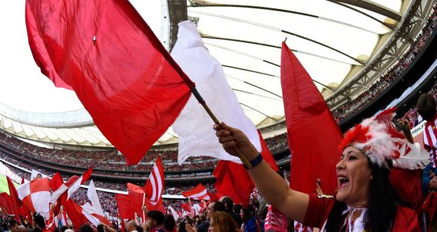 Club Atletico de Madrid fans  before the Spanish league women’s football match against  FC Barcelona in March at the  Wanda Metropolitano stadium in Madrid. Some 60,000 spectators attended the game. Photograph: Gabriel Bouys/AFP/Getty Images)