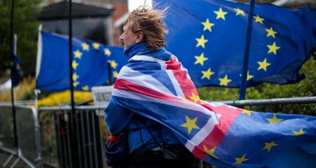  A pro-EU protester  outside  parliament in Westminster. It might  suit prime minister Theresa May if her talks with Labour leader Jeremy Corbyn were to go on  longer. Photograph:   Jack Taylor/Getty Images